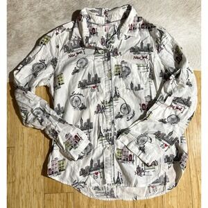 Victoria's Secret Fleece Pajama Shirt Top Long Sleeve New York Paris Print Sz XS